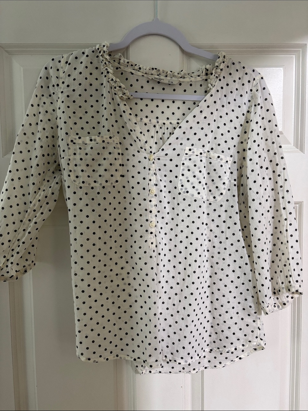 Old Navy Cream Blouse with Black Polka Dots